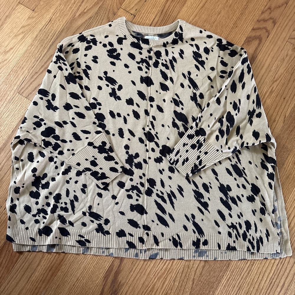 Mudpie Womens Leopard Print Wool Blend Crewneck Sweater Tan Black One Size